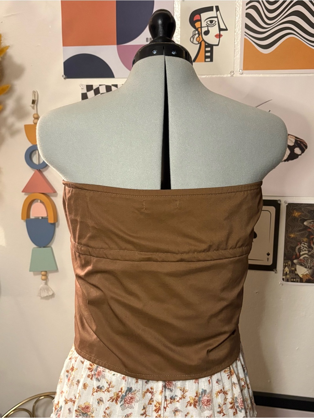 Edikted Earthy Brown Strapless Bow Top — Size M - Picture 4 of 6
